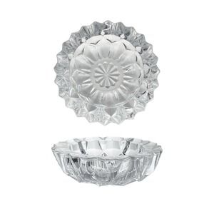 Mid-century 1960s Heavy Lead Crystal Catchall Bowl 8” Star Ridges Cubism